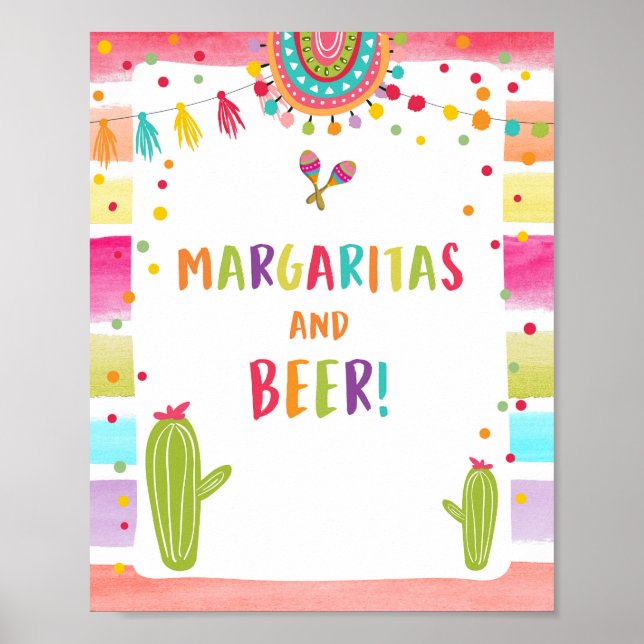 Margaritas och öl Bar Kaktus Fiesta Bordsskylt Poster (Framsidan)