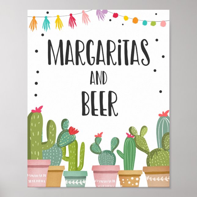 Margaritas och ölbarsbordskylt Kaktus Fiesta Poster (Framsidan)