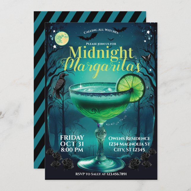 Margaritas på Midnight Cocktail Party-inbjudan Inbjudningar (Fram/baksida)