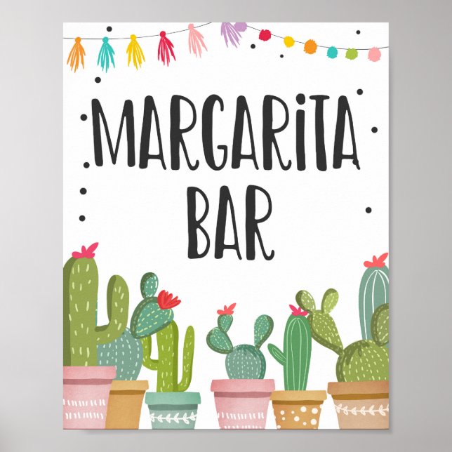 Margaritas Pub Drinks Cactus Fiesta Bord Sign Poster (Framsidan)