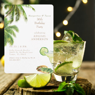 Margaritas & Tacos Tropisk Födelsedagsfest Inbjudningar