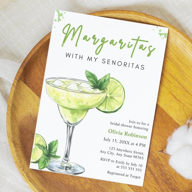 Margaritas with my Senoritas  Bridal Shower Inbjudningar (Green Cocktail Margaritas with my Senoritas Bridal Shower Invitation  )