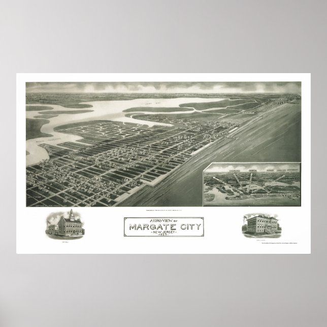 Margate City, NJ Panoramic Karta - 1925 Poster (Framsidan)