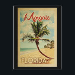Margate Handflatan Träd Vintage resor Vykort<br><div class="desc">En unik retro-medelhundradets moderna margate Florida-konstverk i vintage resor poster stil. Den har en böjd handflatan träd på sandstranden med hav under ett blått grumligt himlar.</div>