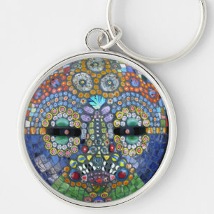 Marge Mosaikmask Rund Silverfärgad Nyckelring
