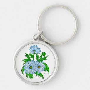 Margerit Blomma Rund Silverfärgad Nyckelring
