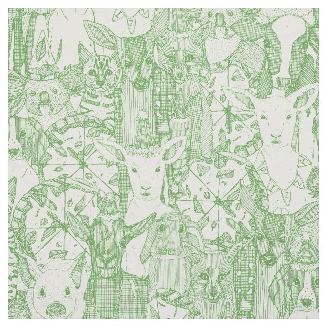 Margherita menagerie pizza party grönt väv tyg (Provkarta)