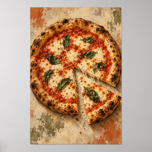 Margherita Pizza med färsk Basilika – Rustik Itali Poster