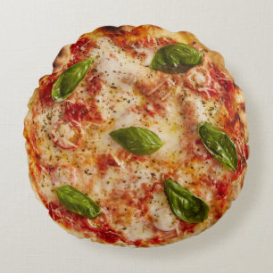 Margherita pizza with basil löv novelty cushion rund kudde