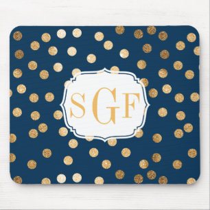 Marginalblått och Guld Glitter-priter Monogrammed Musmatta