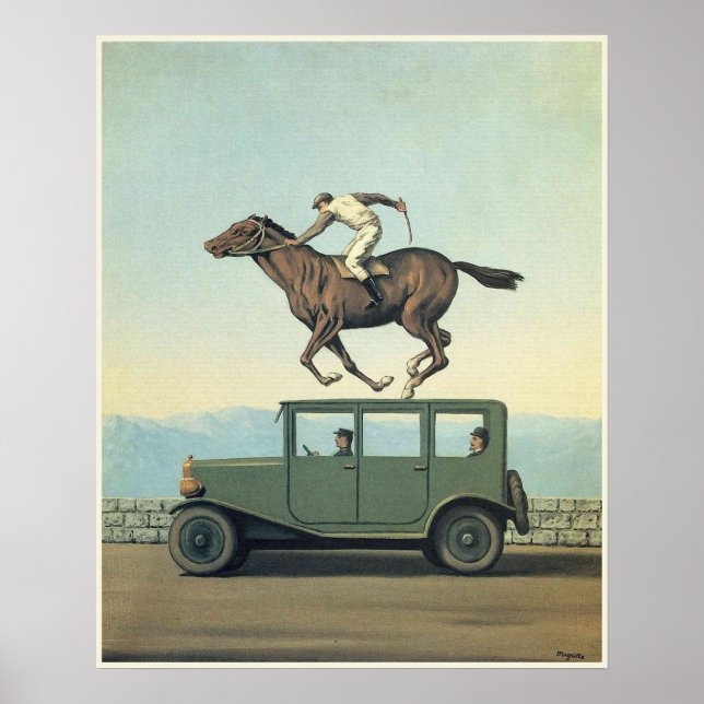 MARGRITTE HORSE TÄVLA CAR Fine Art Poster (Framsidan)