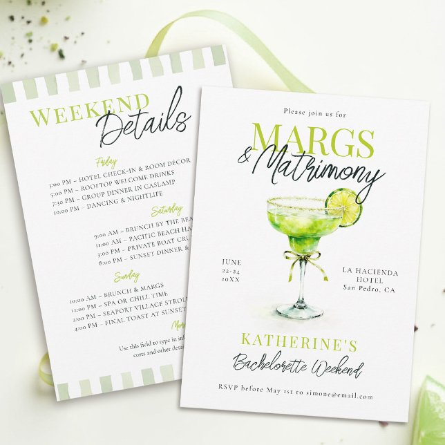 Margs Äktenskapliga Margaritas Lime Möhippa Fest Inbjudningar (margs and matrimony bachelorette invitation itinerary girls weekend beach pool party tequilla)