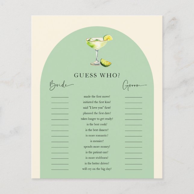 Margs and Matrimony Bröllopsdusch Gissa Vem-spel (Framsida)