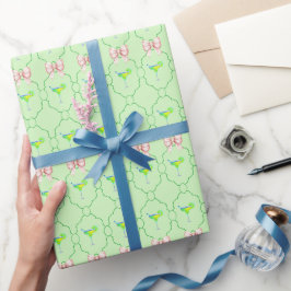 Margs Bröllop Grön Rosa Rosett Strömbröllopskväll Presentpapper