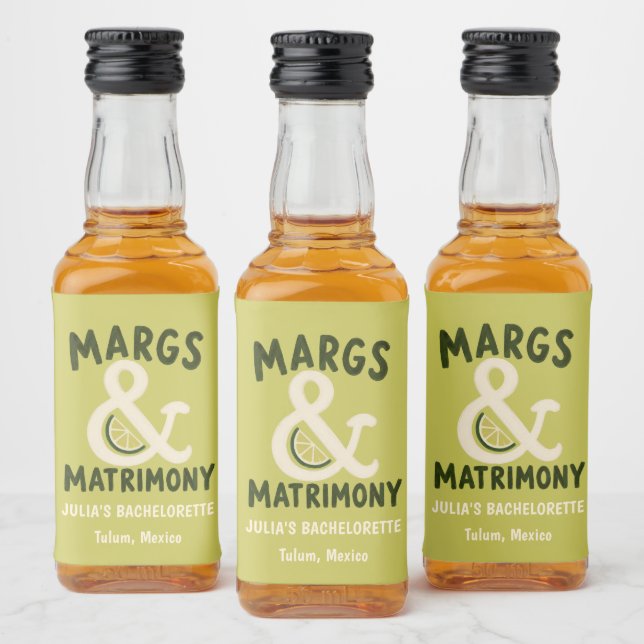 Margs & Matrimony Anpassad Bachelorette Tequila Spritflaskor Etikett (Flaskor)