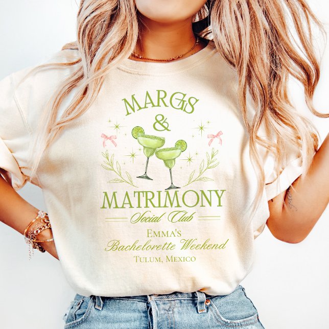Margs & Matrimony Anpassningsbar Bachelorette Tshi T Shirt (margs and matrimony shirt, tequila bachelorette party shirt, margarita themed bride shirt, fiesta ba)