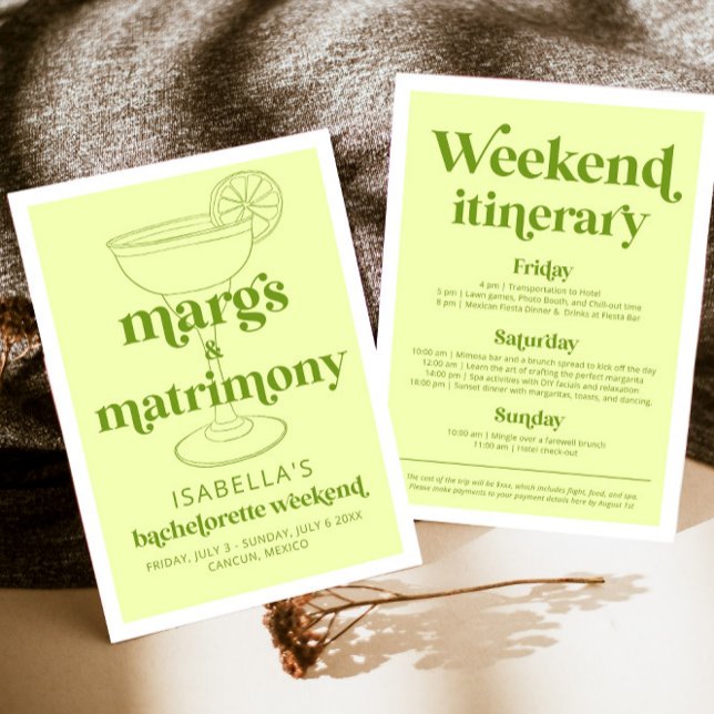 Margs & Matrimony Bachelorette Helg Itinerary Inbjudningar (Skapare uppladdad)