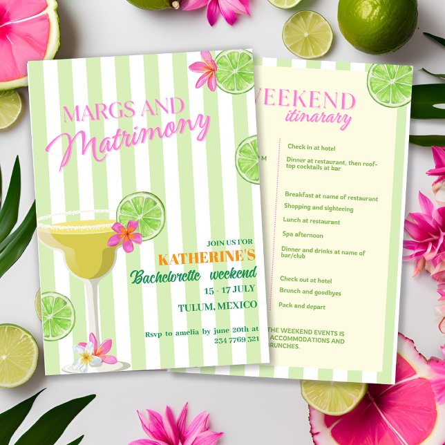Margs & Matrimony Bachelorette Helg Itinerary Inbjudningar (Skapare uppladdad)