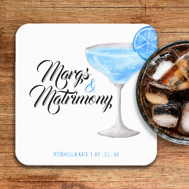 Margs & Matrimony Blå Bröllopsfest Underlägg Papper Kvadrat