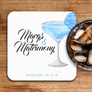 Margs & Matrimony Blå Bröllopsfest Underlägg Papper Kvadrat