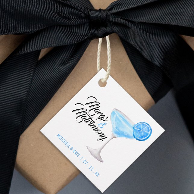 Margs & Matrimony Blå Margarita Bröllopsfest Gåvor Etiketter (Margs & Matrimony Blue Margarita Bridal Shower Favor Tags
)