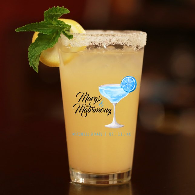 Margs & Matrimony Blue Margarita Bröllopsfest Glaskopp (Margs & Matrimony Blue Margarita Bridal Shower Glass
)