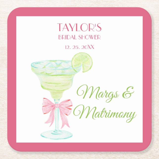 Margs & Matrimony Bröllopsduschfest Underlägg Papper Kvadrat (Framsidan)