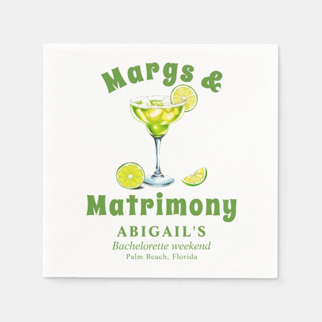 Margs & Matrimony cocktail lime green bachelorette Pappersservett (Framsidan)