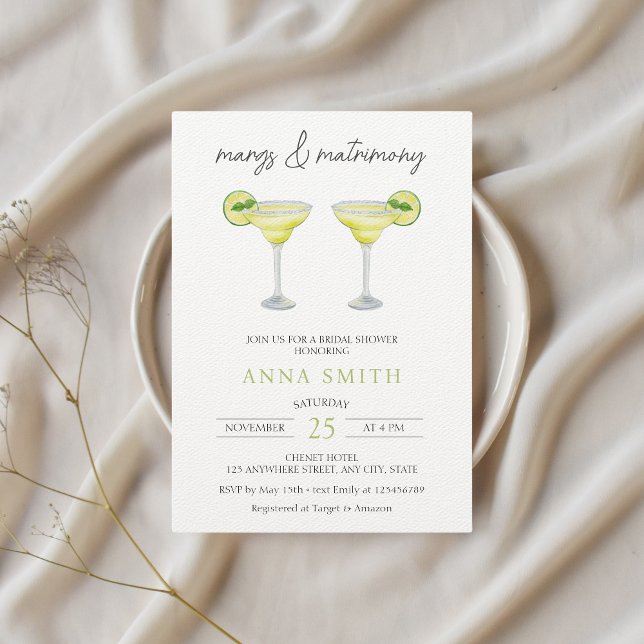 Margs & Matrimony Cocktail Modern Möhippa Inbjudningar (margs and matrimony bridal shower invitation)