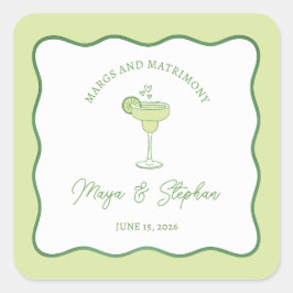 "Margs & Matrimony" Enkel Lime Margarita Bröllop Fyrkantigt Klistermärke