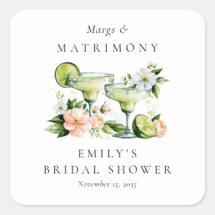 Margs & Matrimony Floral Bröllopsdusch Fyrkantigt Klistermärke
