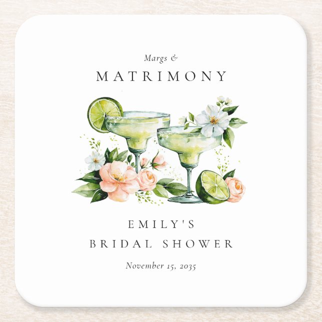 Margs & Matrimony Floral Bröllopsdusch Underlägg Papper Kvadrat (Framsidan)