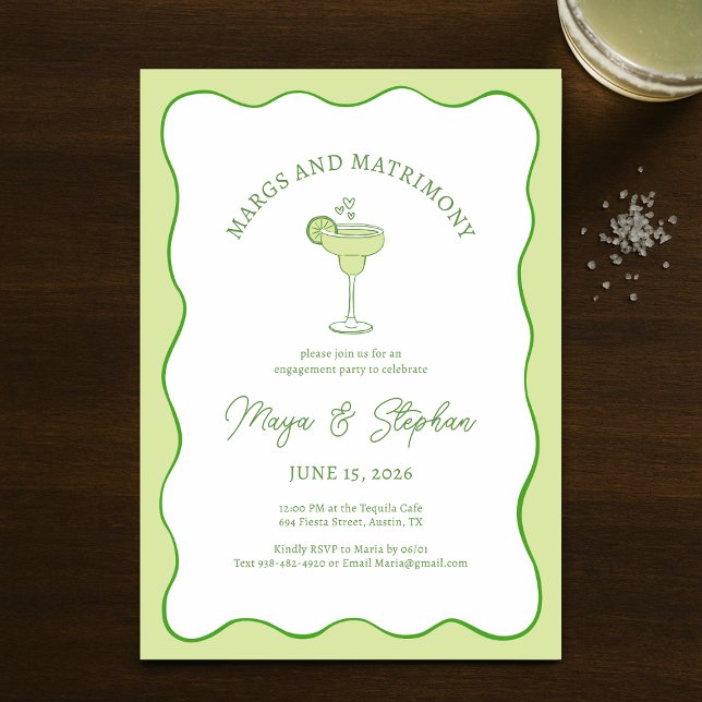 "Margs & Matrimony" Förlovningsfest för enkel Chic Inbjudningar (Skapare uppladdad)