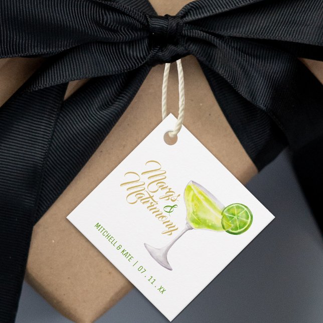 Margs & Matrimony Grön & Guld Bröllopsdusch Gåvor Etiketter (Margs & Matrimony Green & Gold Bridal Shower Favor Tags
)