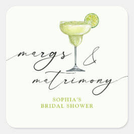 Margs & Matrimony Grön Lime Bröllopsdusch Fyrkantigt Klistermärke