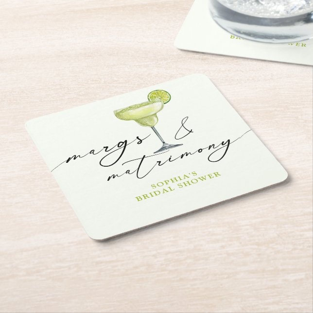 Margs & Matrimony Grön Lime Bröllopsdusch Underlägg Papper Kvadrat (Vinklad)
