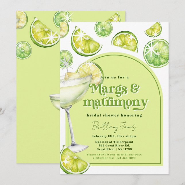 Margs & Matrimony Grönt Groovy Möhippa Inbjudningar (Fram/baksida)