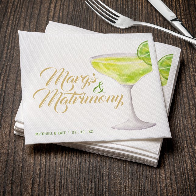 Margs & Matrimony Grönt & Guld Möhippa Pappersservett (Margs & Matrimony Green & Gold Bridal Shower Napkins
)