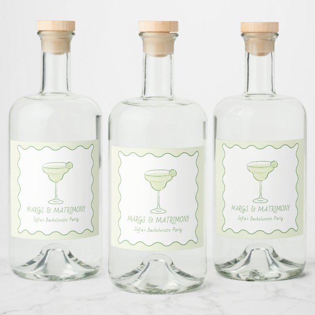’Margs & Matrimony’ Lime Bachelorette Tequila Spritflaskor Etikett (Flaskor)