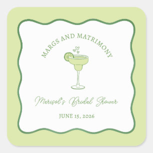 "Margs & Matrimony" Lime Margarita Bröllopsfest Fyrkantigt Klistermärke
