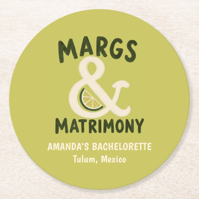 Margs & Matrimony Limegröna Sängkammarparty Underlägg Papper Rund (Framsidan)