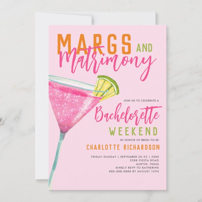 Margs & Matrimony Margarita Bachelorette Helg Inbjudningar (Framsida)