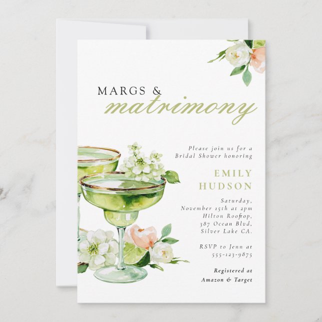 Margs & Matrimony Margarita Blommig Bröllopsfest Inbjudningar (Framsida)