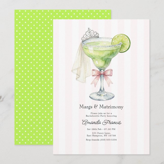 Margs & Matrimony Margarita Cocktail Möhippa Inbjudningar (Fram/baksida)