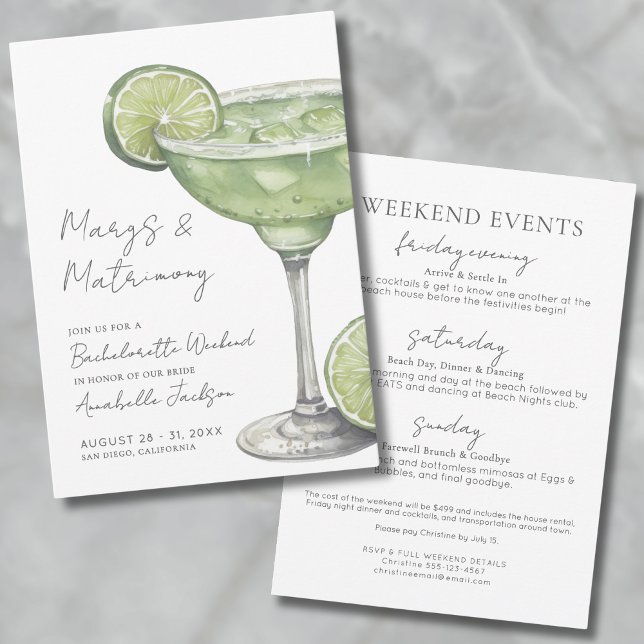 Margs & Matrimony Margarita Möhippa Fest Inbjudningar (Margs & Matrimony Margarita Bachelorette Party Invitation)