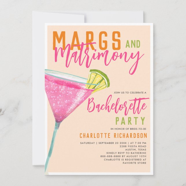 Margs & Matrimony Margarita Orange Bachelorette Inbjudningar (Framsida)