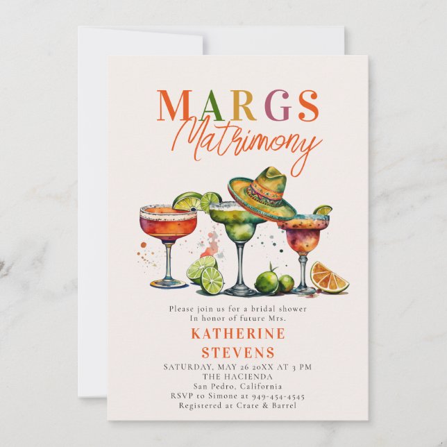 Margs Matrimony Margaritas Cocktails Möhippa Inbjudningar (Framsida)