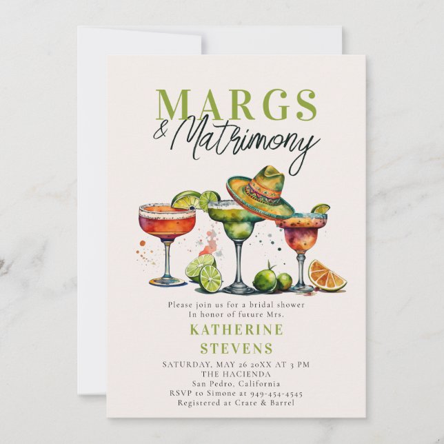 Margs Matrimony Margaritas Colorful Möhippa Inbjudningar (Framsida)