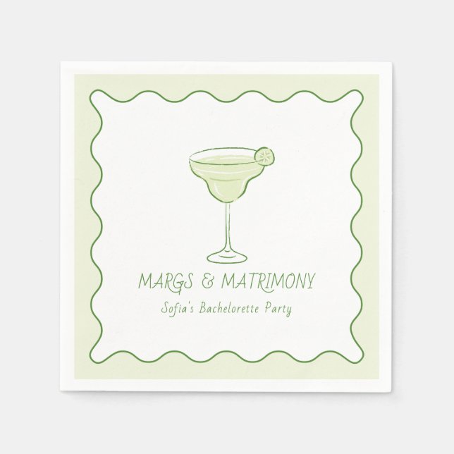"Margs & Matrimony" Modern Lime Bachelorette Party Pappersservett (Framsidan)