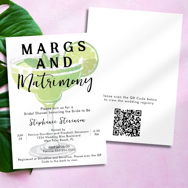 Margs & Matrimony QR-kod Margarita Bröllopsdusch Inbjudningar (Skapare uppladdad)